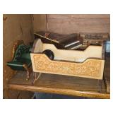 Lot of  Miniature Doll House Accessories - Children Figurines, Baby Bassinet, Bath Tubs, Stove, Victorian Style Sofa, Baby Grand Piano, Buffet, Wardrobe, Grandma and more