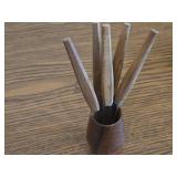 Mid Century Modern Series Teak Wood Fruit / Cheese Knife Set with Holder Set of 6 by Justin Rostfrei (Soligren Germany)