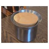 Ikea Stainless Steel Double Walled Ice Bucket with Wooden Lid and Ice Tongs