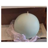 (2) 3" Partylite Ball Candles Honeydew / Mint, (9) 1-1/2"D Silver Ball Candles (in original packaging)