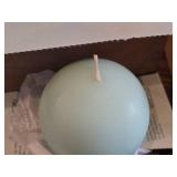 (2) 3" Partylite Ball Candles Honeydew / Mint, (9) 1-1/2"D Silver Ball Candles (in original packaging)