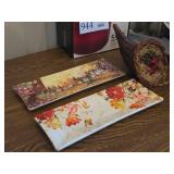 (2) 16"x6" Rectangle Serving Platters, (1) Cornocopia Décor 12"Lx6"D