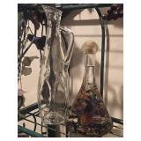 (1) Vintage Eva Gene Potpourri Decorative Bottle 9" (in original package), Colored Glass Genie Bottle Decanter 12"