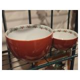 Lot of (2) Serving Bowls - Hearts & Pines by Porsgrund (Norway) (red)