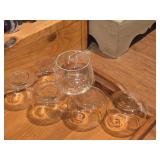 Vintage SAS logo Etched Glass Cordial Set Scandinavian Airlines Liquor Cups Set of 7