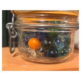 Vintage Le Parfuit Super Glass Mini Canning Jar with Wire Snap Lid with Marbles