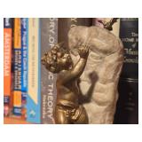 Bronze Painted Cherub on Stone Display Artwork