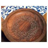 8" Intricate Floral pattern Hand Carved High Quality Wood  Dish / Plate
