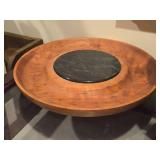 Mid Century Modern Cherry Wood with Dark Marble Inlay Serving Tray (autographed)