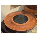 Mid Century Modern Cherry Wood with Dark Marble Inlay Serving Tray (autographed)