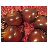 Hand Turned Solid Hardwood Red Painted Apple Décor Set of 5 with Red Wicker Basket