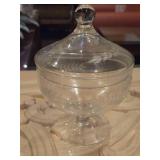Etched Glass Covered Pedestal Candy Dish