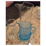 Lot of (3) Glass Pitchers 8", 4.5" and 4"
