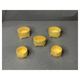 Set of 5 Vintage Ornate Gold Tone Filigree Jewelry Trinket Boxes