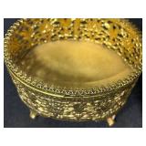 Set of 5 Vintage Ornate Gold Tone Filigree Jewelry Trinket Boxes