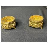 Set of 5 Vintage Ornate Gold Tone Filigree Jewelry Trinket Boxes