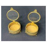 Set of 5 Vintage Ornate Gold Tone Filigree Jewelry Trinket Boxes