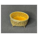 Set of 5 Vintage Ornate Gold Tone Filigree Jewelry Trinket Boxes