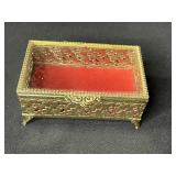Set of 5 Vintage Ornate Brass and Glass Jewelry Trinket Boxes