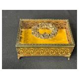 Set of 5 Vintage Ornate Brass and Glass Jewelry Trinket Boxes