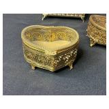Set of 5 Vintage Ornate Brass and Glass Jewelry Trinket Boxes