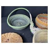 Collection of 7 Handcrafted Wooden and Woven Decorative Bowls and Baskets