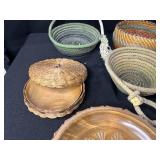 Collection of 7 Handcrafted Wooden and Woven Decorative Bowls and Baskets