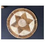 Mixed Decorative Lot: Driftwood Cross, Vintage Mallet, Animal Hide Plate, Red Resin Sculpture, Mini Foo Lion