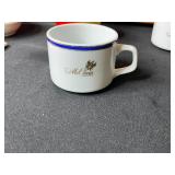 Collection of Airline China, Buffalo China Bowls, Vintage Root Beer Sign, Apple Jar, and Wooden Wall Shelves