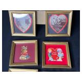 Set of Framed Vintage Valentine Card Prints with Gold Frames