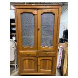 Antique Wooden Pie Safe Cabinet with Tin Panels and Drawers