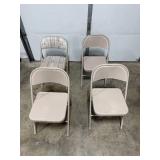 Set of 4 Metal Folding Chairs - Onen w Beige and Patterned Upholstery
