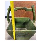 Antique Rodgers Grain Company Green Wood Bucket with Bar Clamps and Anvil