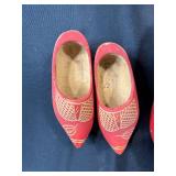 Decorative Red Wooden Dutch Shoes and Holiday Felt Stocking Set