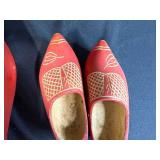 Decorative Red Wooden Dutch Shoes and Holiday Felt Stocking Set