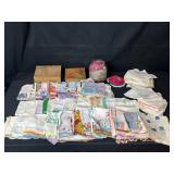 Vintage Handkerchief Collection with Keepsake Boxes and Sewing Notions