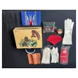 Vintage Ladies Accessories Collection with Gloves, Box Purse, Handkerchiefs and Clutches