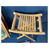 Vintage Wooden Sled, Folding Stool, and Carved Wall Shelf Trio