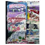 Large Collection of Vintage Floral Handkerchiefs Assorted Patterns