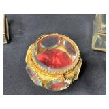 Collection of Vintage Glass Trinket and Jewelry Boxes with Etched and Ornate Designs