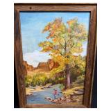 Collection of Artwork Pieces - Framed Paintings, Print, Carving, and Heritage Navy Poster