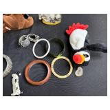 Assorted Collectibles, Bracelets, Plush Toys and Decor in Picnic Basket