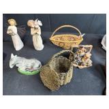 Assorted Collectibles, Bracelets, Plush Toys and Decor in Picnic Basket
