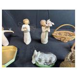 Assorted Collectibles, Bracelets, Plush Toys and Decor in Picnic Basket