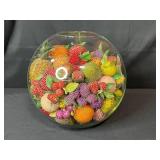 Large Glass Bowl with Assorted Vintage Beaded Fruit Decor