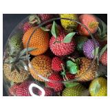 Large Glass Bowl with Assorted Vintage Beaded Fruit Decor