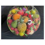 Large Glass Bowl with Assorted Vintage Beaded Fruit Decor