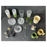 Vintage Glassware and Collectibles Lot Including Crystal Bowls, Barware, and Figurines