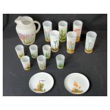 Blakely Arizona Cactus Frosted Glass Pitcher Set with Glasses and Plates