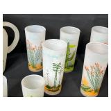 Blakely Arizona Cactus Frosted Glass Pitcher Set with Glasses and Plates